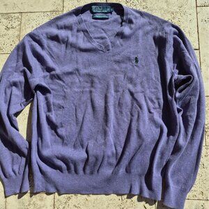 Polo Ralph Lauren Mens Purple V-Neck Sweater 100% Pima Cotton Size L Pony Logo